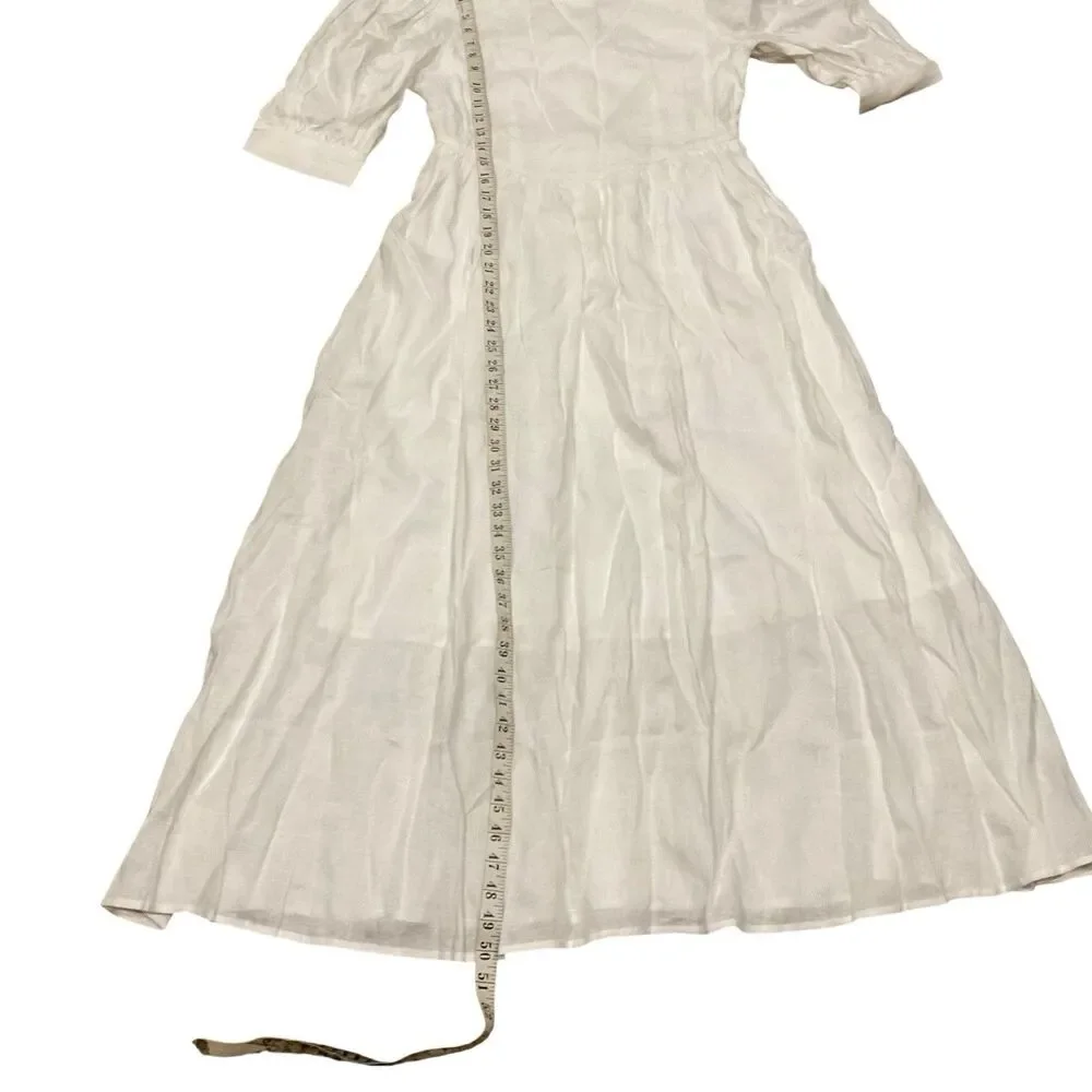 Hirsch & Timber White Linen Maxi Dress M Boho Cottagecore Lagenlook Prairie - Picture 14 of 16